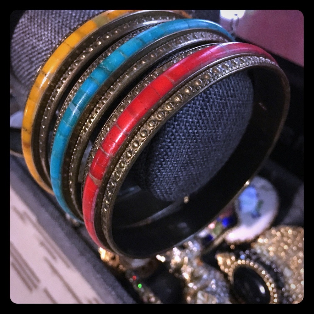 3 Brass Bangle Bracelets.